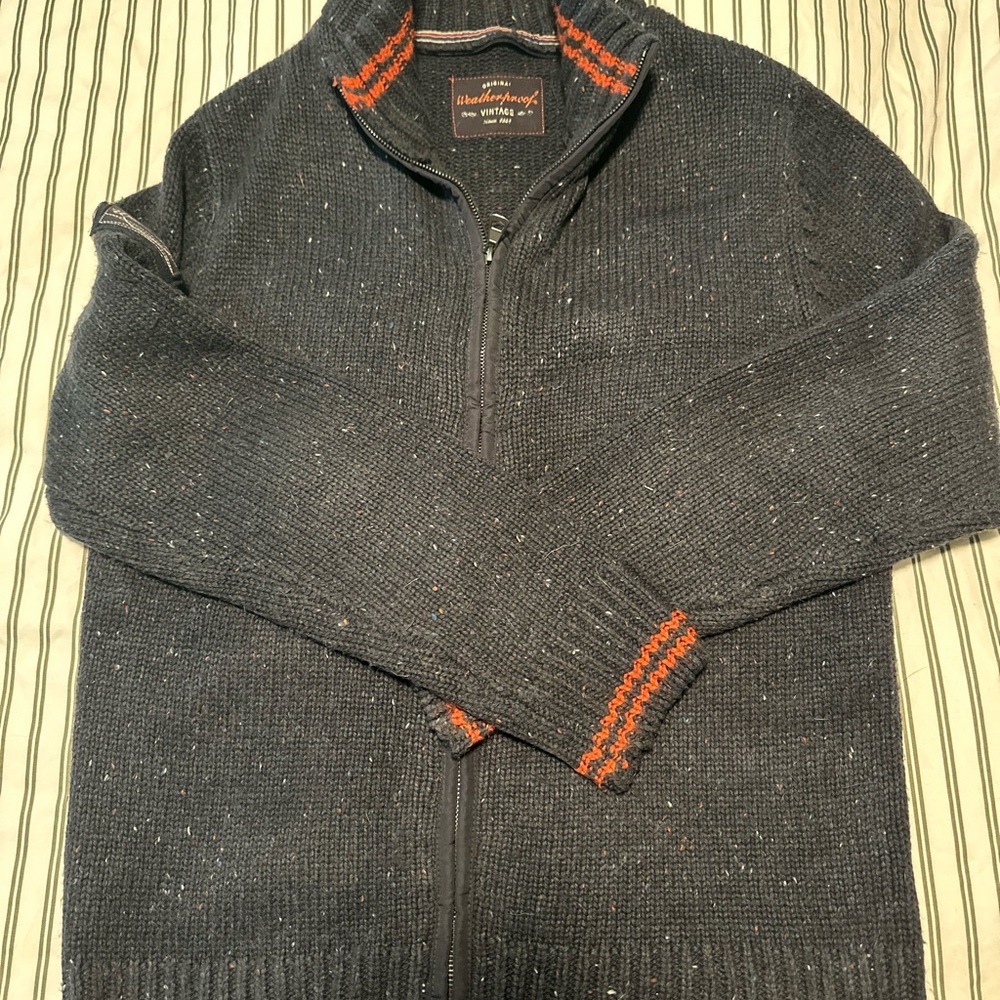 Weatherproof Men's Blue Sweater with Orange Accents - Medium